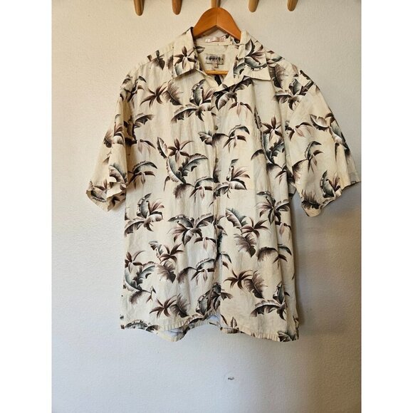 Campia Moda XL Cream Palm Print Hawaiian Shirt – 100% Cotton Island Style - Picture 3 of 11